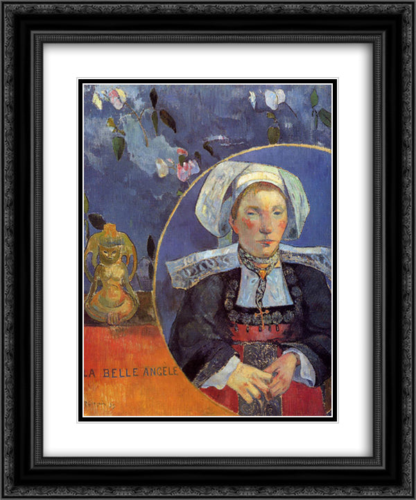 The Beautiful Angel (Madame Angele Satre, the Innkeeper at Pont-Aven) 20x24 Black Ornate Wood Framed Art Print Poster with Double Matting by Gauguin, Paul