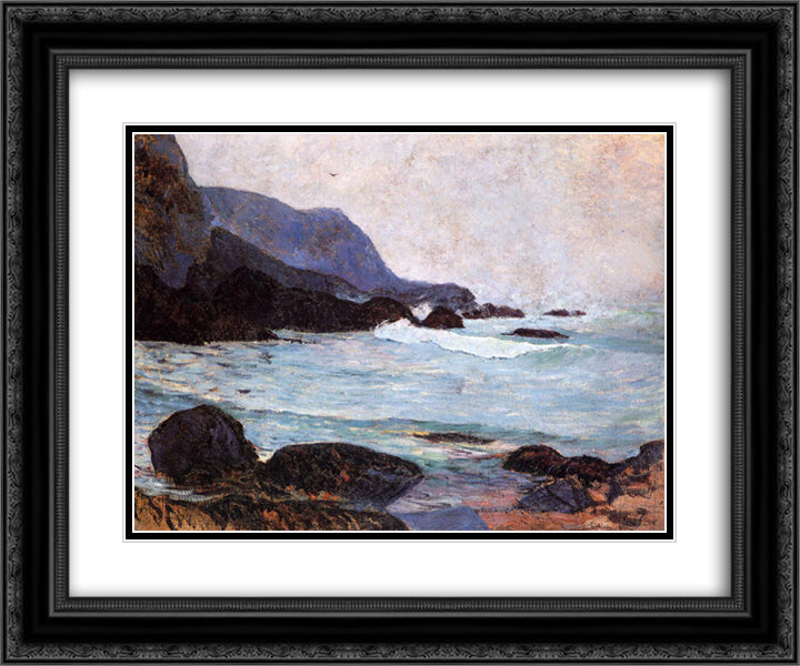 The Coast of Bellangenay 24x20 Black Ornate Wood Framed Art Print Poster with Double Matting by Gauguin, Paul