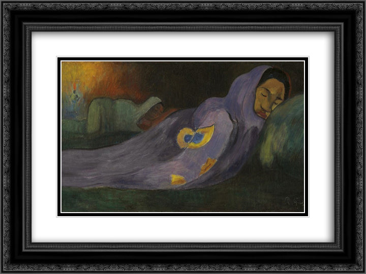 The dreaming 24x18 Black Ornate Wood Framed Art Print Poster with Double Matting by Gauguin, Paul
