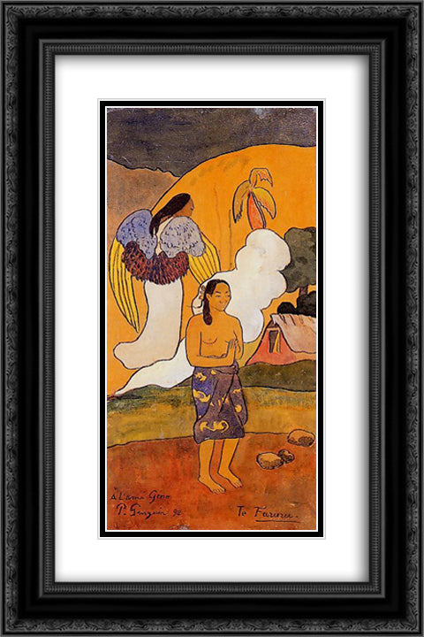 The encounter 16x24 Black Ornate Wood Framed Art Print Poster with Double Matting by Gauguin, Paul