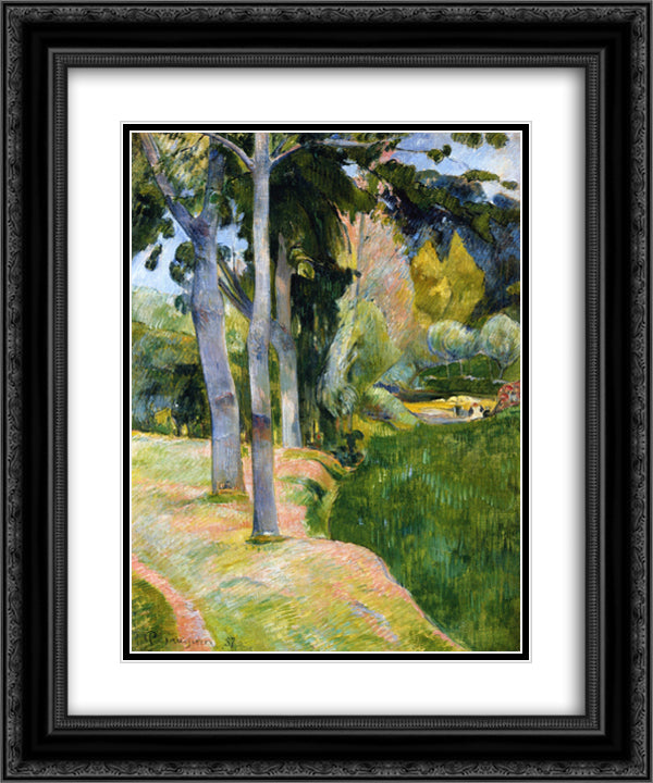 The large tree 20x24 Black Ornate Wood Framed Art Print Poster with Double Matting by Gauguin, Paul