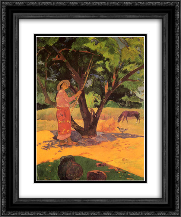 The lemon picker 20x24 Black Ornate Wood Framed Art Print Poster with Double Matting by Gauguin, Paul