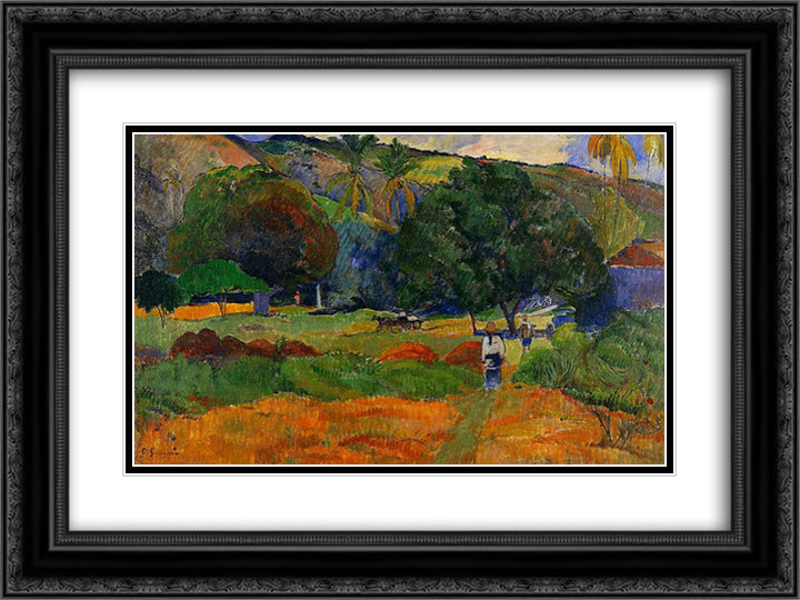 The little valley 24x18 Black Ornate Wood Framed Art Print Poster with Double Matting by Gauguin, Paul