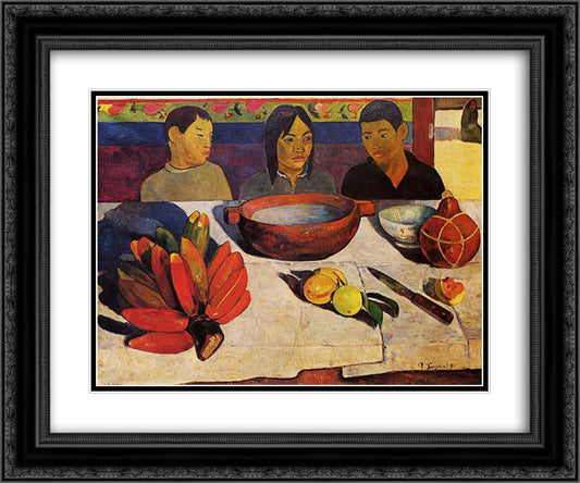 The Meal (The Bananas) 24x20 Black Ornate Wood Framed Art Print Poster with Double Matting by Gauguin, Paul