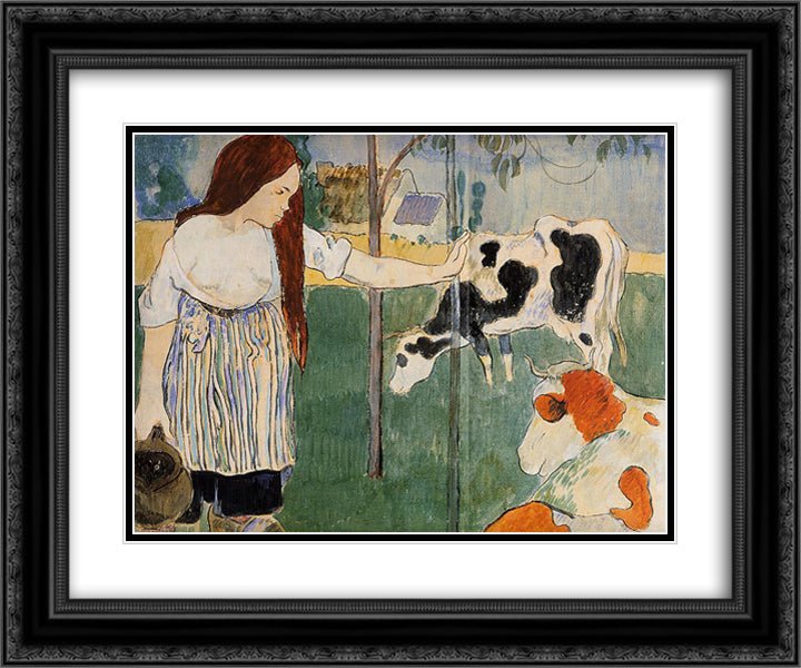 The milkmaid 24x20 Black Ornate Wood Framed Art Print Poster with Double Matting by Gauguin, Paul