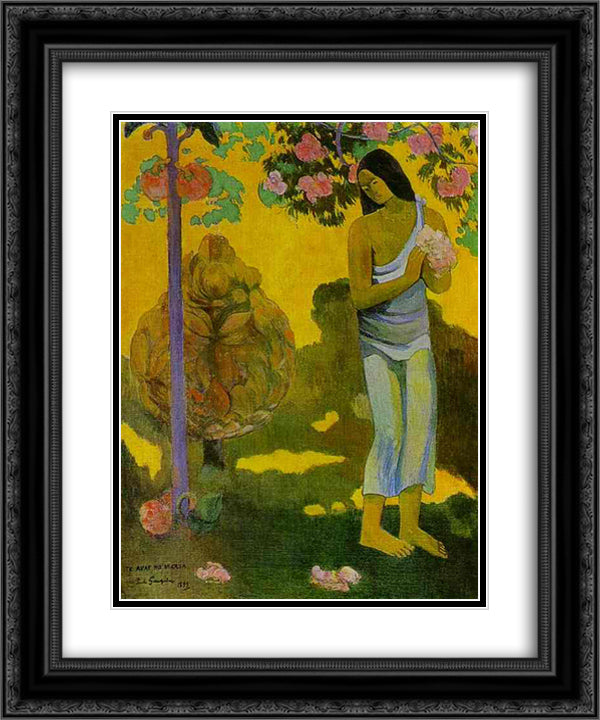 The month of Maria 20x24 Black Ornate Wood Framed Art Print Poster with Double Matting by Gauguin, Paul