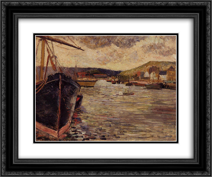 The Port Of Rouen 24x20 Black Ornate Wood Framed Art Print Poster with Double Matting by Gauguin, Paul