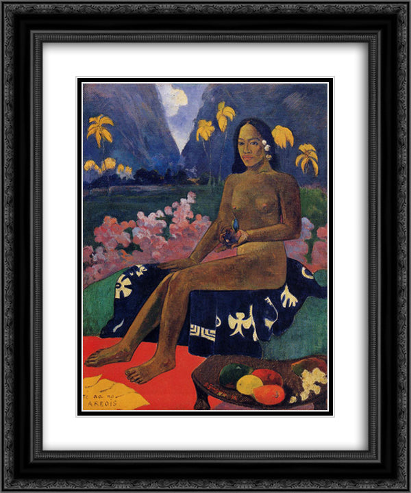 The Seed of the Areoi 20x24 Black Ornate Wood Framed Art Print Poster with Double Matting by Gauguin, Paul