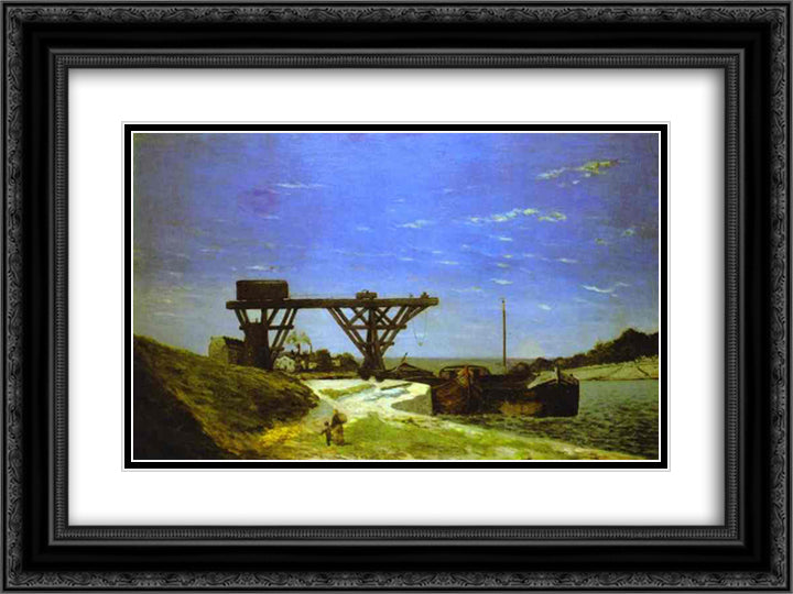 The Seine in Paris 24x18 Black Ornate Wood Framed Art Print Poster with Double Matting by Gauguin, Paul