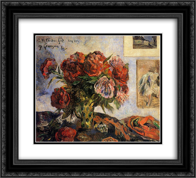 The vase of peonies 22x20 Black Ornate Wood Framed Art Print Poster with Double Matting by Gauguin, Paul