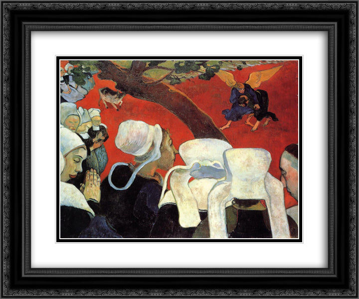 The Vision after the Sermon (Jacob wrestling with the Angel) 24x20 Black Ornate Wood Framed Art Print Poster with Double Matting by Gauguin, Paul