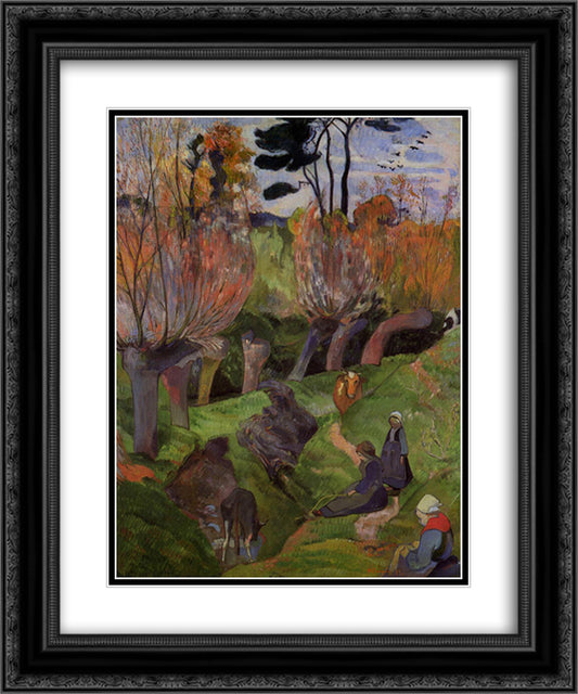 The willows 20x24 Black Ornate Wood Framed Art Print Poster with Double Matting by Gauguin, Paul