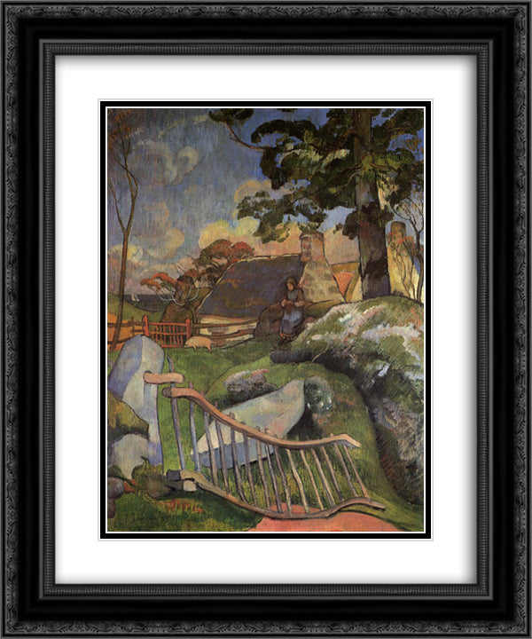The Wooden Gate (The Pig Keeper) 20x24 Black Ornate Wood Framed Art Print Poster with Double Matting by Gauguin, Paul