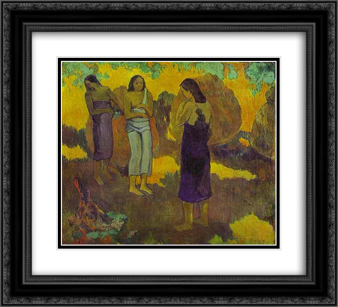 Three Tahitian Women against a Yellow Background, 1899 (oil on canvas) 22x20 Black Ornate Wood Framed Art Print Poster with Double Matting by Gauguin, Paul