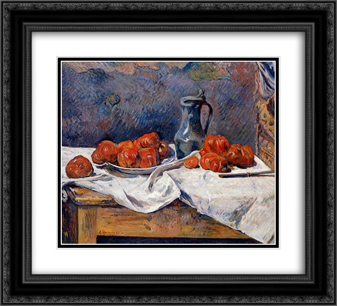 Tomatoes and a pewter tankard on a table 22x20 Black Ornate Wood Framed Art Print Poster with Double Matting by Gauguin, Paul