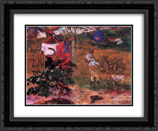 Tropical Conversation 24x20 Black Ornate Wood Framed Art Print Poster with Double Matting by Gauguin, Paul