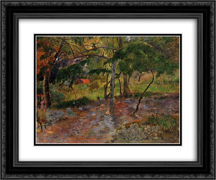 Tropical Landscape, Martinique 24x20 Black Ornate Wood Framed Art Print Poster with Double Matting by Gauguin, Paul