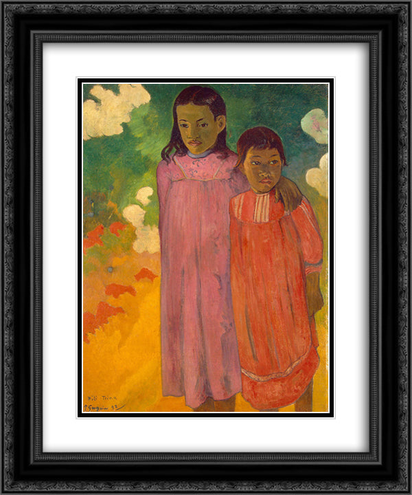 Two sisters 20x24 Black Ornate Wood Framed Art Print Poster with Double Matting by Gauguin, Paul