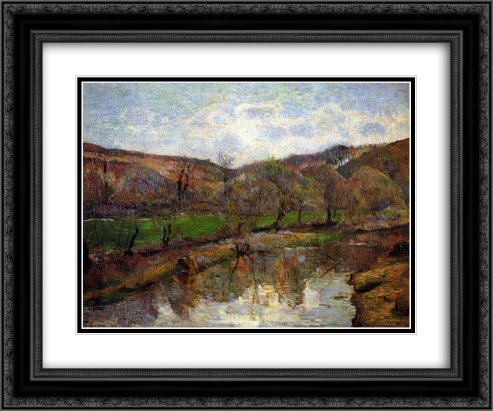 Upstream of Pont-Aven 24x20 Black Ornate Wood Framed Art Print Poster with Double Matting by Gauguin, Paul