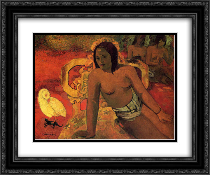 Vairumati 24x20 Black Ornate Wood Framed Art Print Poster with Double Matting by Gauguin, Paul