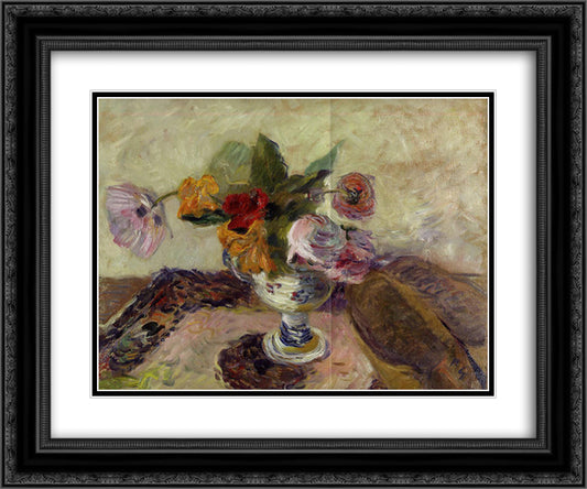 Vase of flowers 24x20 Black Ornate Wood Framed Art Print Poster with Double Matting by Gauguin, Paul