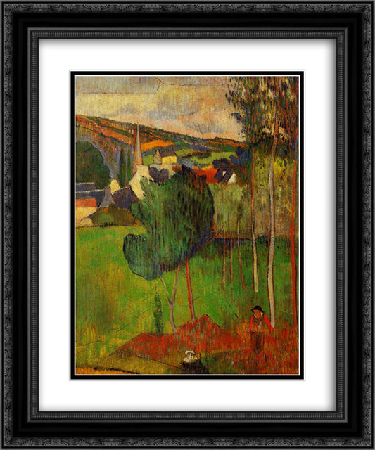 View of Pont-Aven from Lezaven 20x24 Black Ornate Wood Framed Art Print Poster with Double Matting by Gauguin, Paul