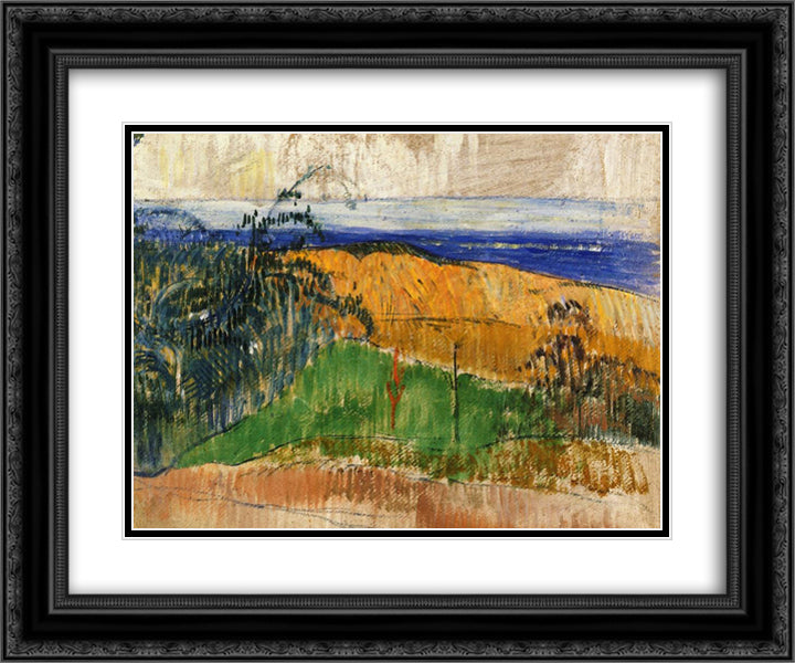 View of the beach at Bellangenai 24x20 Black Ornate Wood Framed Art Print Poster with Double Matting by Gauguin, Paul