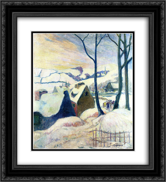 Village in the snow 20x22 Black Ornate Wood Framed Art Print Poster with Double Matting by Gauguin, Paul