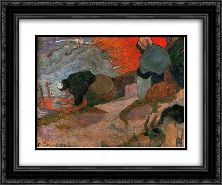 Washerwomen 24x20 Black Ornate Wood Framed Art Print Poster with Double Matting by Gauguin, Paul