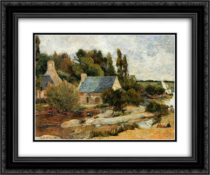 Washerwomen at Pont-Aven 24x20 Black Ornate Wood Framed Art Print Poster with Double Matting by Gauguin, Paul