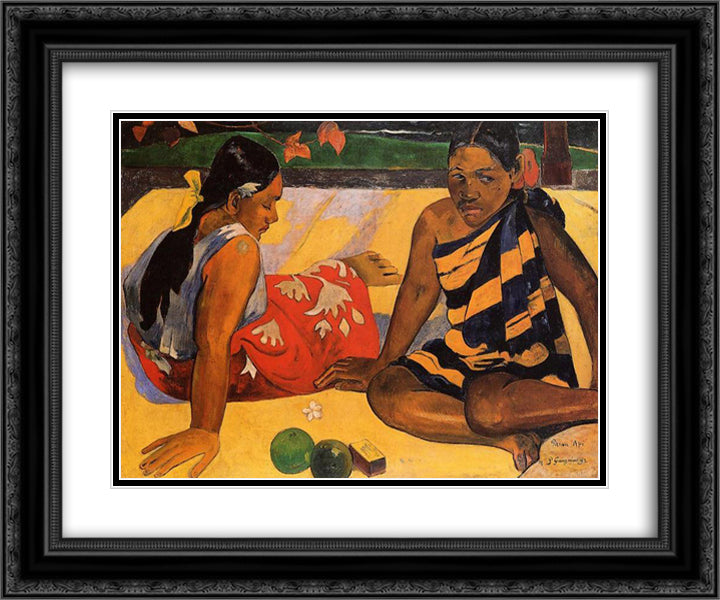 What's New 24x20 Black Ornate Wood Framed Art Print Poster with Double Matting by Gauguin, Paul