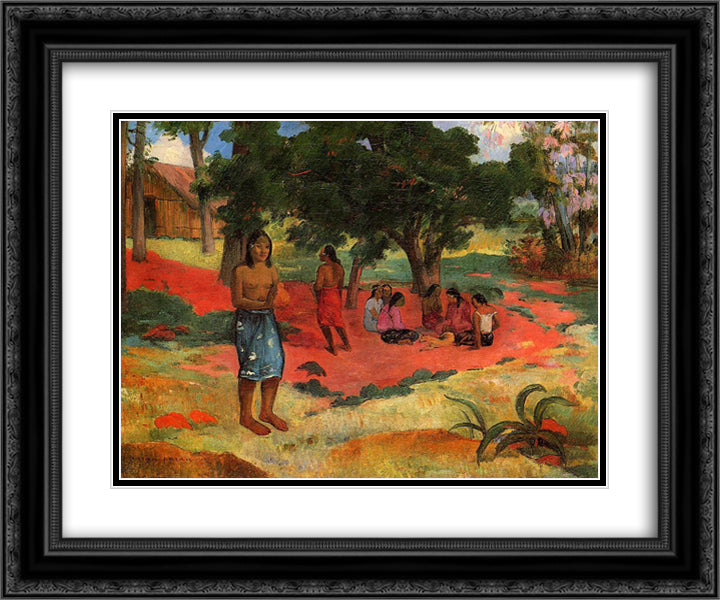 Whispered Words 24x20 Black Ornate Wood Framed Art Print Poster with Double Matting by Gauguin, Paul