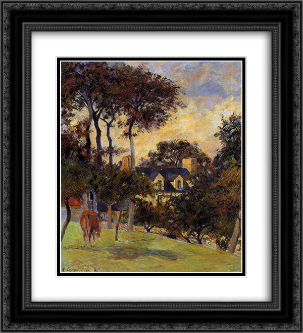White house 20x22 Black Ornate Wood Framed Art Print Poster with Double Matting by Gauguin, Paul