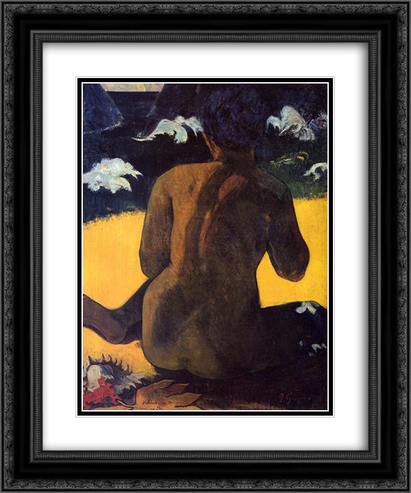 Woman by the sea 20x24 Black Ornate Wood Framed Art Print Poster with Double Matting by Gauguin, Paul
