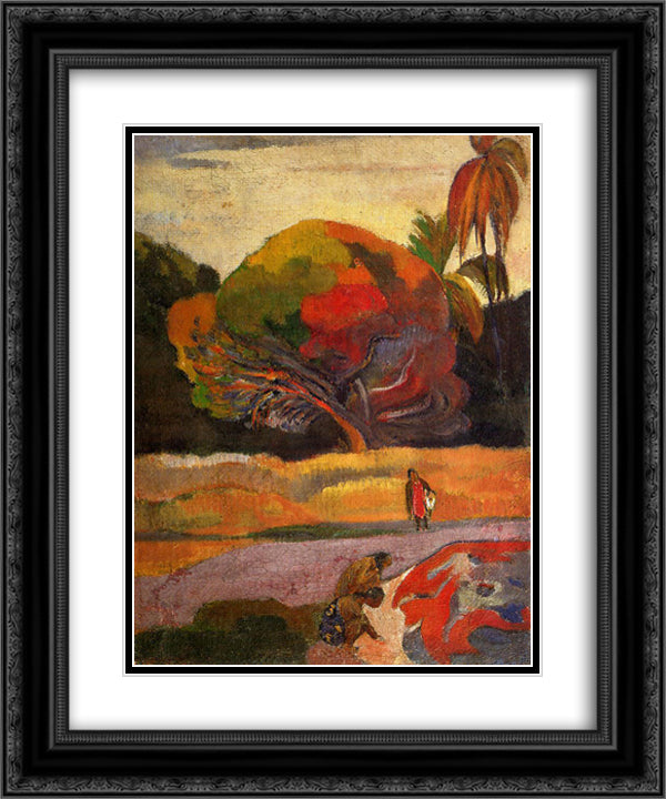Women at the riverside 20x24 Black Ornate Wood Framed Art Print Poster with Double Matting by Gauguin, Paul