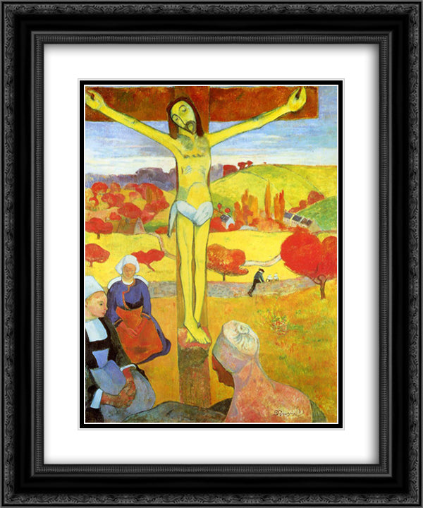 Yellow Christ 20x24 Black Ornate Wood Framed Art Print Poster with Double Matting by Gauguin, Paul