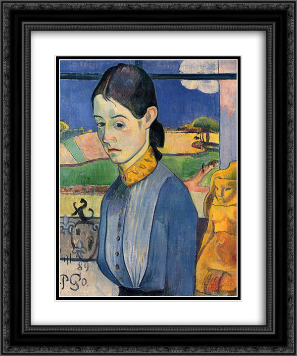 Young Breton Woman 20x24 Black Ornate Wood Framed Art Print Poster with Double Matting by Gauguin, Paul