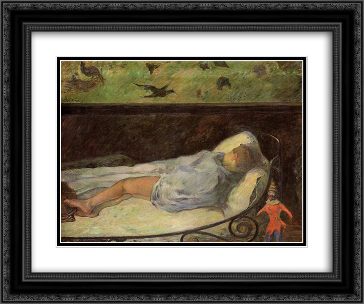 Young Girl Dreaming (Study of a Child Asleep) 24x20 Black Ornate Wood Framed Art Print Poster with Double Matting by Gauguin, Paul