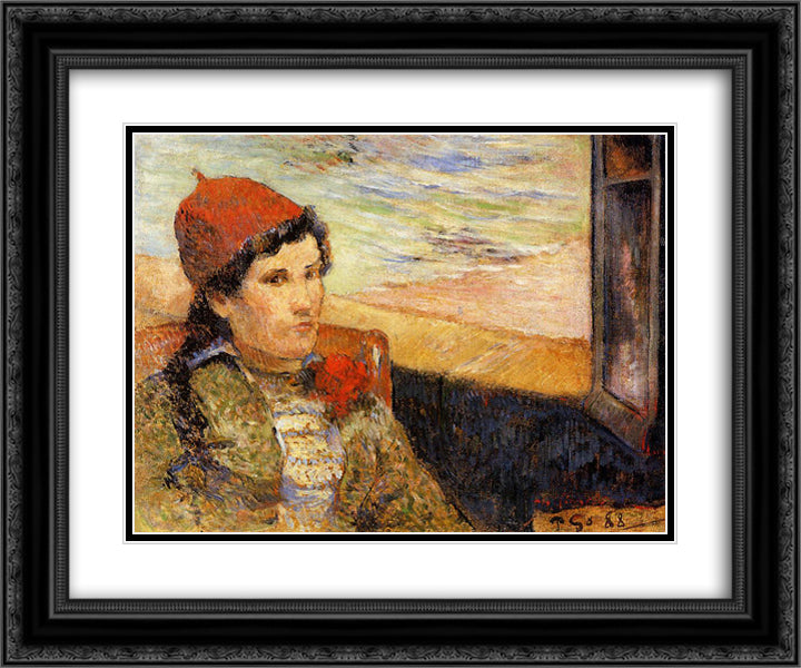 Young woman at the window 24x20 Black Ornate Wood Framed Art Print Poster with Double Matting by Gauguin, Paul