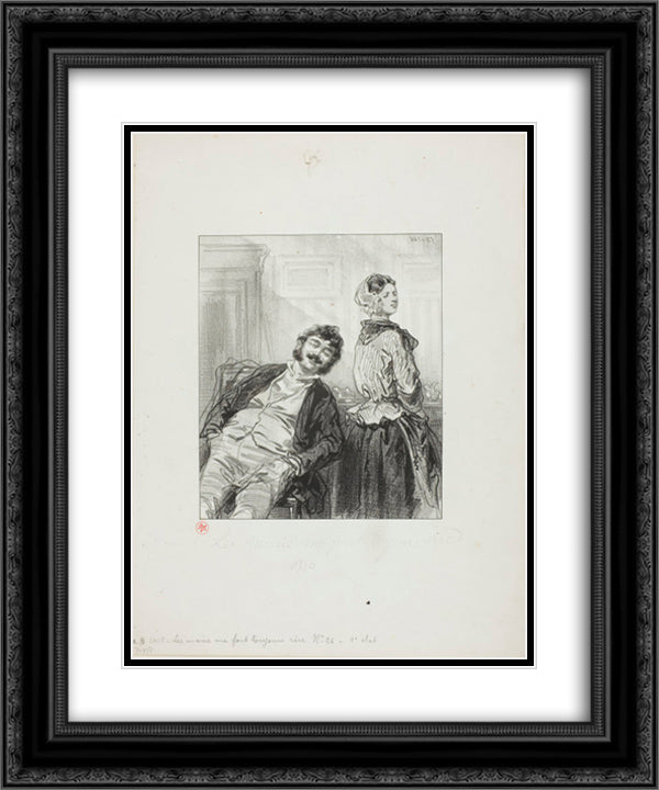 Husbands Always Make Me Laugh Come, Mme. Rabat-joie, shut up 20x24 Black Ornate Wood Framed Art Print Poster with Double Matting by Gavarni, Paul