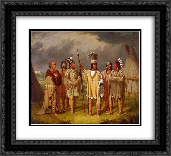 Big Snake, Chief of the Blackfoot Indians, Recounting his War Exploits to Five Subordinate Chiefs 22x20 Black Ornate Wood Framed Art Print Poster with Double Matting by Kane, Paul