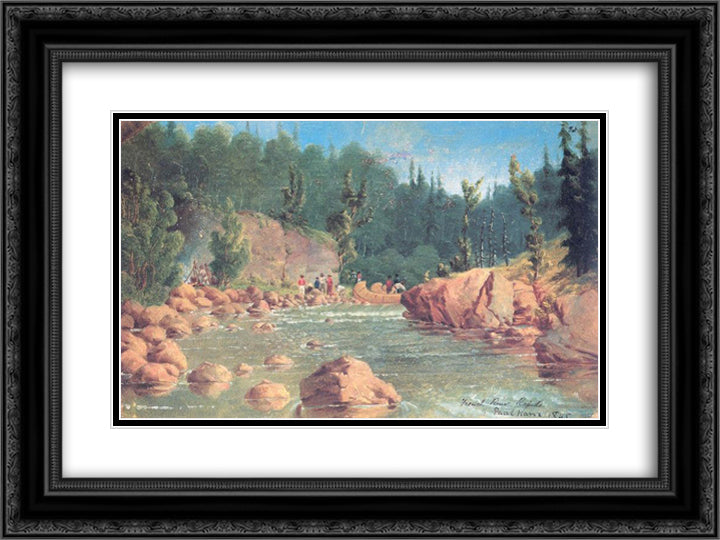 French River Rapids 24x18 Black Ornate Wood Framed Art Print Poster with Double Matting by Kane, Paul