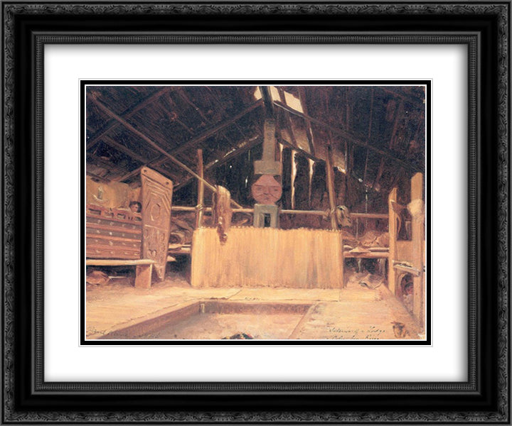 Interior of a Ceremonial Lodge 24x20 Black Ornate Wood Framed Art Print Poster with Double Matting by Kane, Paul