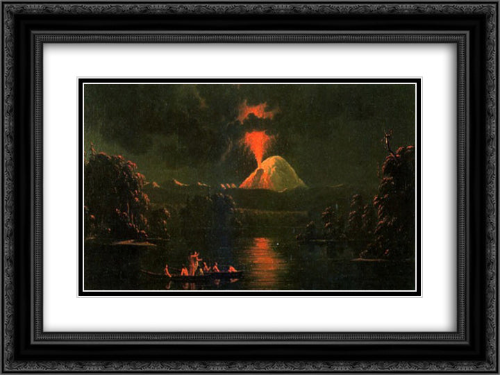 Mount St Helens erupting at night 24x18 Black Ornate Wood Framed Art Print Poster with Double Matting by Kane, Paul