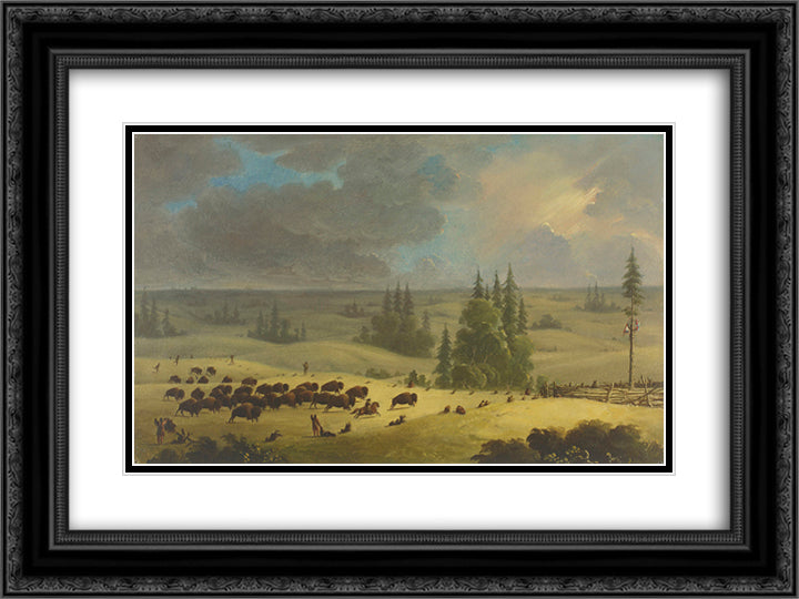 The Buffalo Pound 24x18 Black Ornate Wood Framed Art Print Poster with Double Matting by Kane, Paul