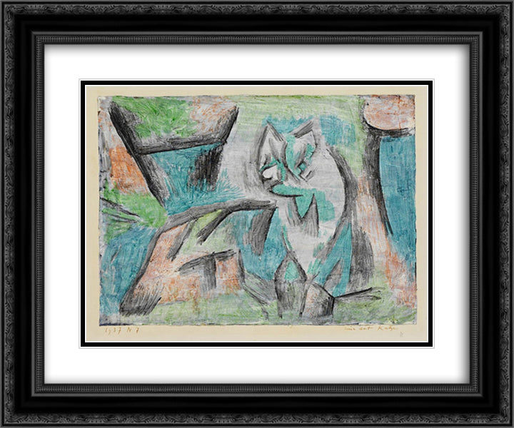 A kind of cat  24x20 Black Ornate Wood Framed Art Print Poster with Double Matting by Klee, Paul