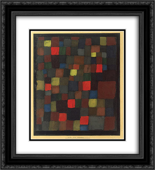 Abstract Colour Harmony in Squares with Vermillion Accents 20x22 Black Ornate Wood Framed Art Print Poster with Double Matting by Klee, Paul