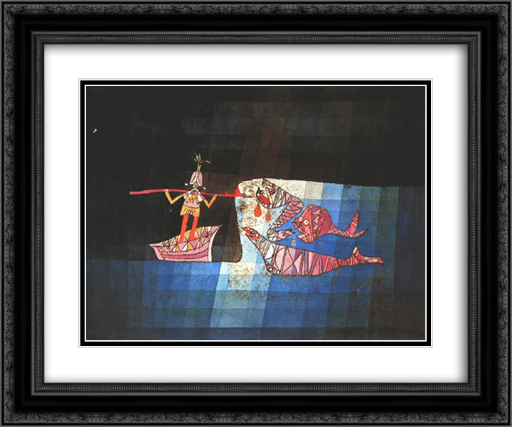 Battle scene from the comic fantastic opera 'The Seafarer' 24x20 Black Ornate Wood Framed Art Print Poster with Double Matting by Klee, Paul