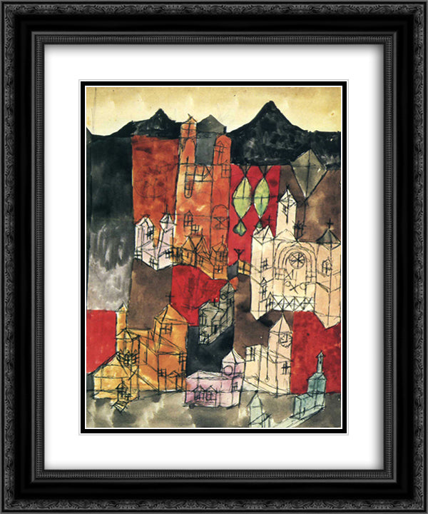 City of Churches 20x24 Black Ornate Wood Framed Art Print Poster with Double Matting by Klee, Paul