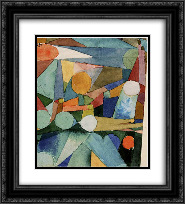 Colour Shapes 20x22 Black Ornate Wood Framed Art Print Poster with Double Matting by Klee, Paul